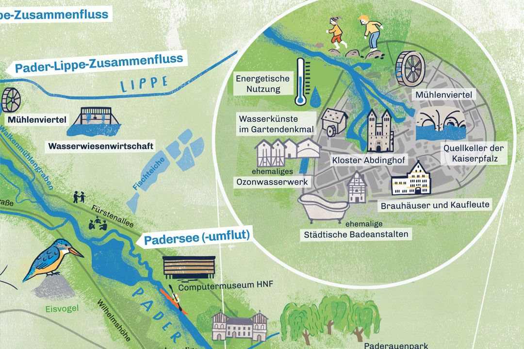 Ulrike Jensen – Projekt Illustrierte Landkarte – Fluss Pader Ulrike Jensen - Projekt Illustrierte Landkarte - Fluss Pader
