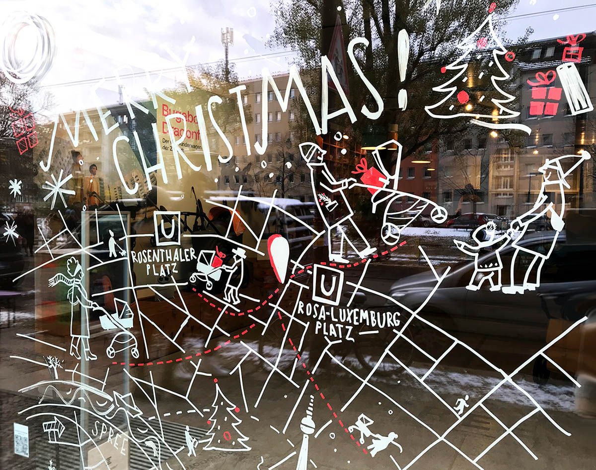Ulrike Jensen - Projekt Schaufenster Illustration Bugaboo - Window Art Map Berlin