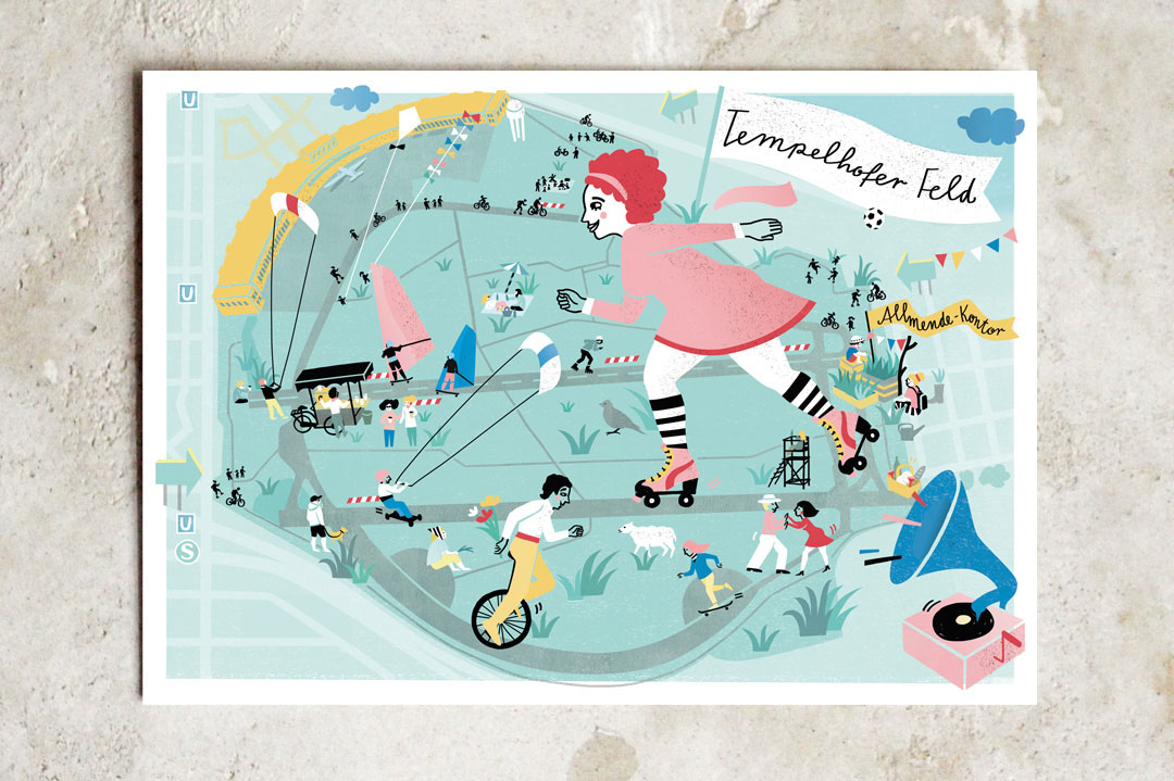 illustration map illustriert plan Tempelhofes Feld wimmelbild wholesale grosshandel