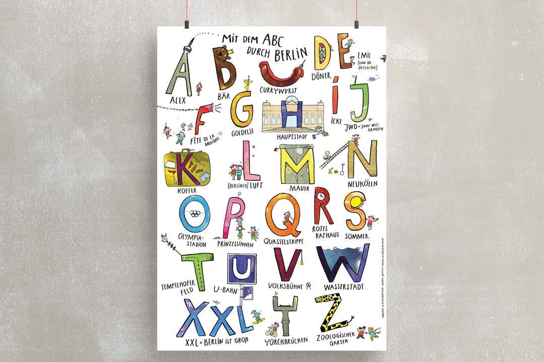 Das Berlin ABC Poster ist ein Buchstaben Lernposter für Kinder, sie lernen alle 26 Buchstaben und gleichzeitig ganz viel über die Hauptstadt Berlin. Es eignet sich als Geschenk für den Schulanfang und als Kinderzimmer Deko. Im Shop der Illustratorin kann das Alphabet Poster bestellt werden.